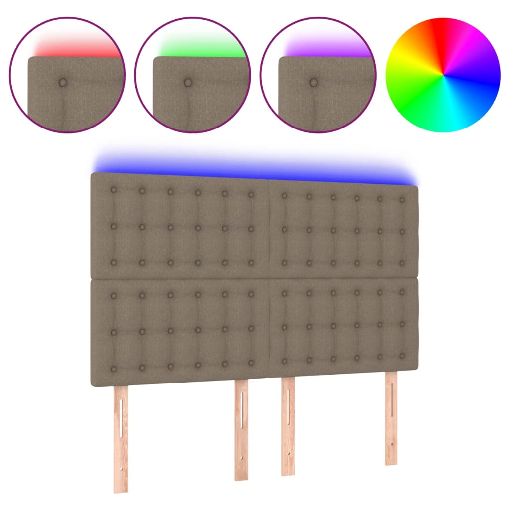 vidaXL Tăblie de pat cu LED, gri taupe, 144x5x118/128 cm, textil vidaXL Tăblie de pat cu LED, gri taupe, 144x5x118/128 cm, textil