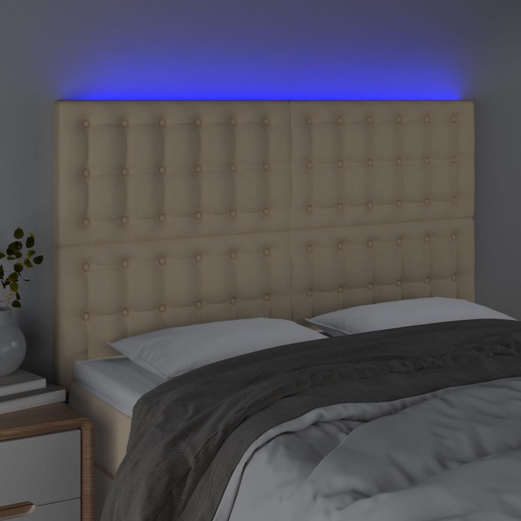 vidaXL Tăblie de pat cu LED, crem, 144x5x118/128 cm, textil vidaXL Tăblie de pat cu LED, crem, 144x5x118/128 cm, textil