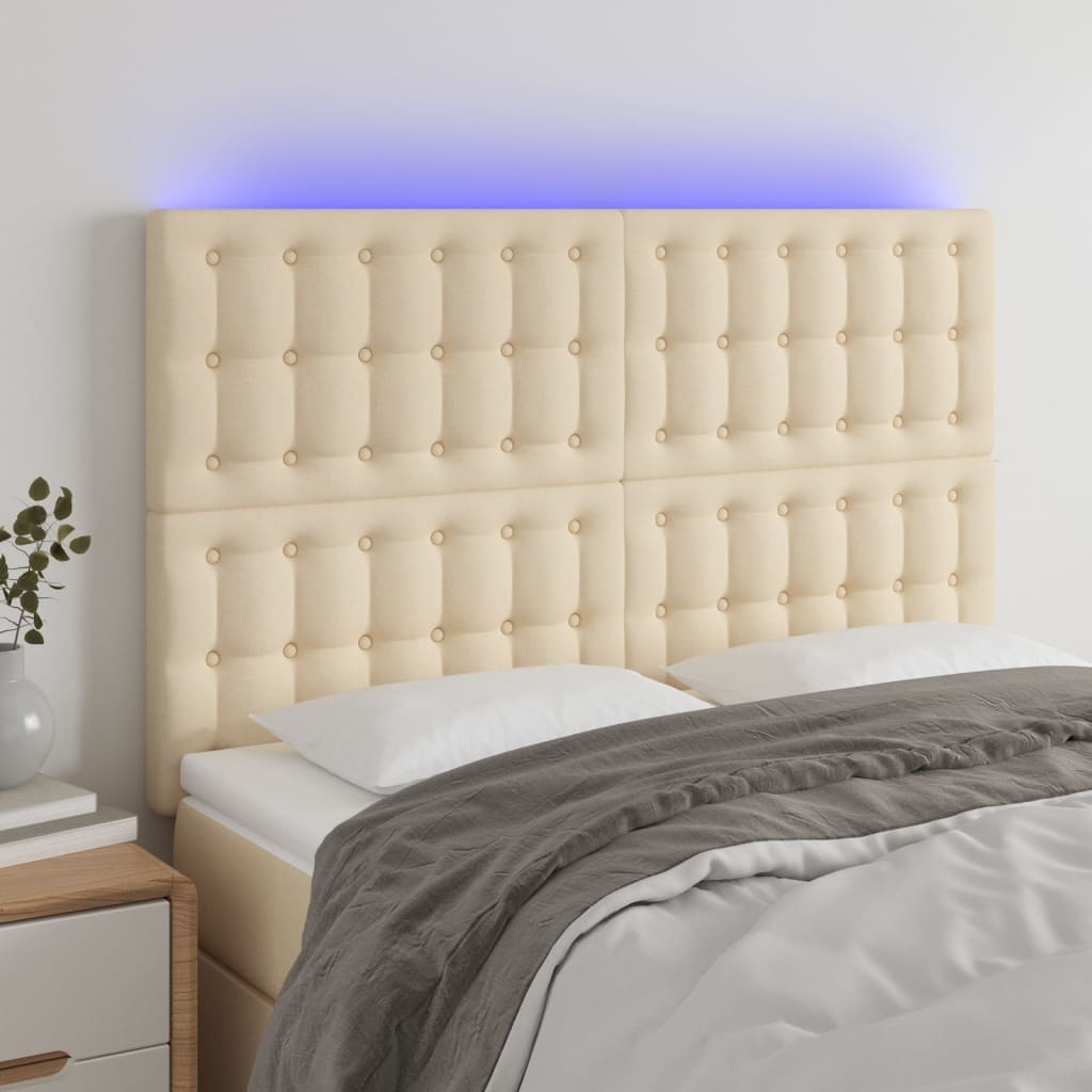 vidaXL Tăblie de pat cu LED, crem, 144x5x118/128 cm, textil vidaXL Tăblie de pat cu LED, crem, 144x5x118/128 cm, textil