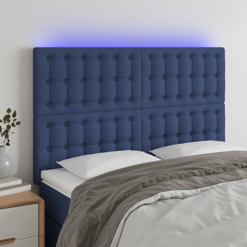 vidaXL Tăblie de pat cu LED, albastru, 144x5x118/128 cm, textil vidaXL Tăblie de pat cu LED, albastru, 144x5x118/128 cm, textil