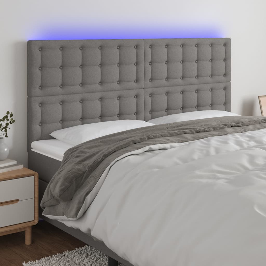 vidaXL Tăblie de pat cu LED, gri închis, 180x5x118/128 cm, textil vidaXL Tăblie de pat cu LED, gri închis, 180x5x118/128 cm, textil