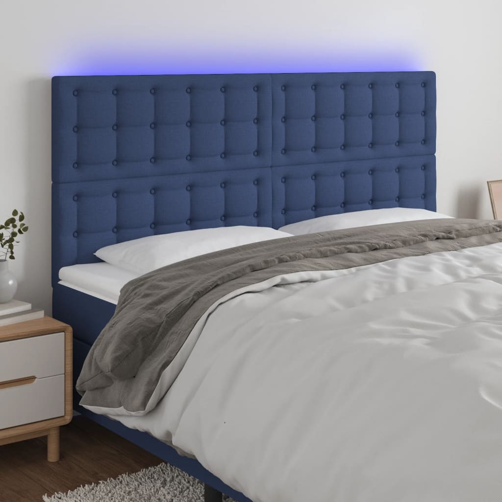 vidaXL Tăblie de pat cu LED, albastru, 180x5x118/128 cm, textil vidaXL Tăblie de pat cu LED, albastru, 180x5x118/128 cm, textil