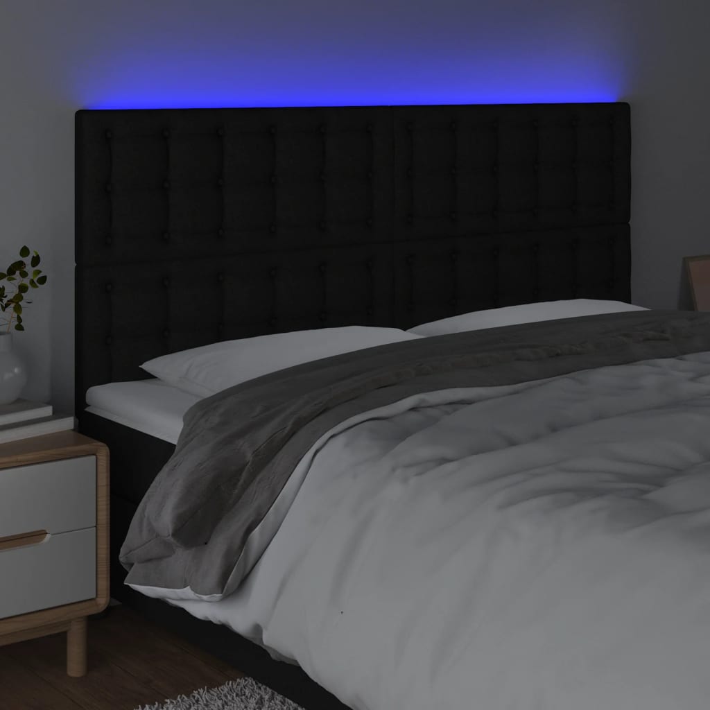 vidaXL Tăblie de pat cu LED, negru, 200x5x118/128 cm, textil vidaXL Tăblie de pat cu LED, negru, 200x5x118/128 cm, textil