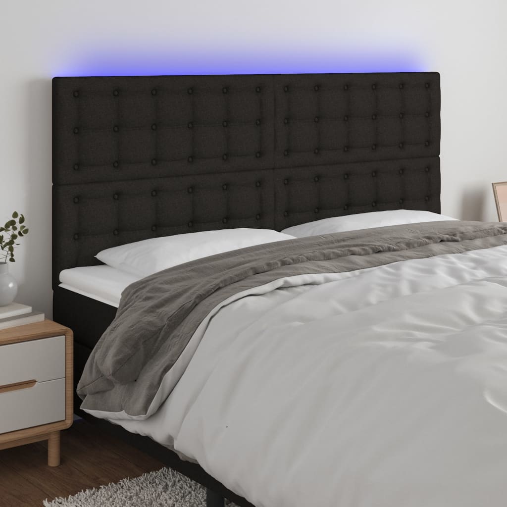vidaXL Tăblie de pat cu LED, negru, 200x5x118/128 cm, textil vidaXL Tăblie de pat cu LED, negru, 200x5x118/128 cm, textil
