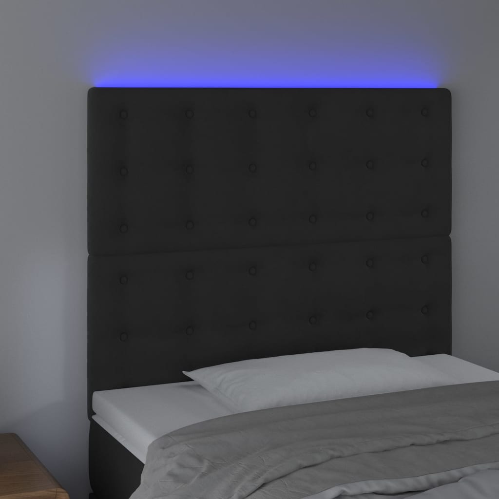 vidaXL Tăblie de pat cu LED, negru, 80x5x118/128 cm, catifea