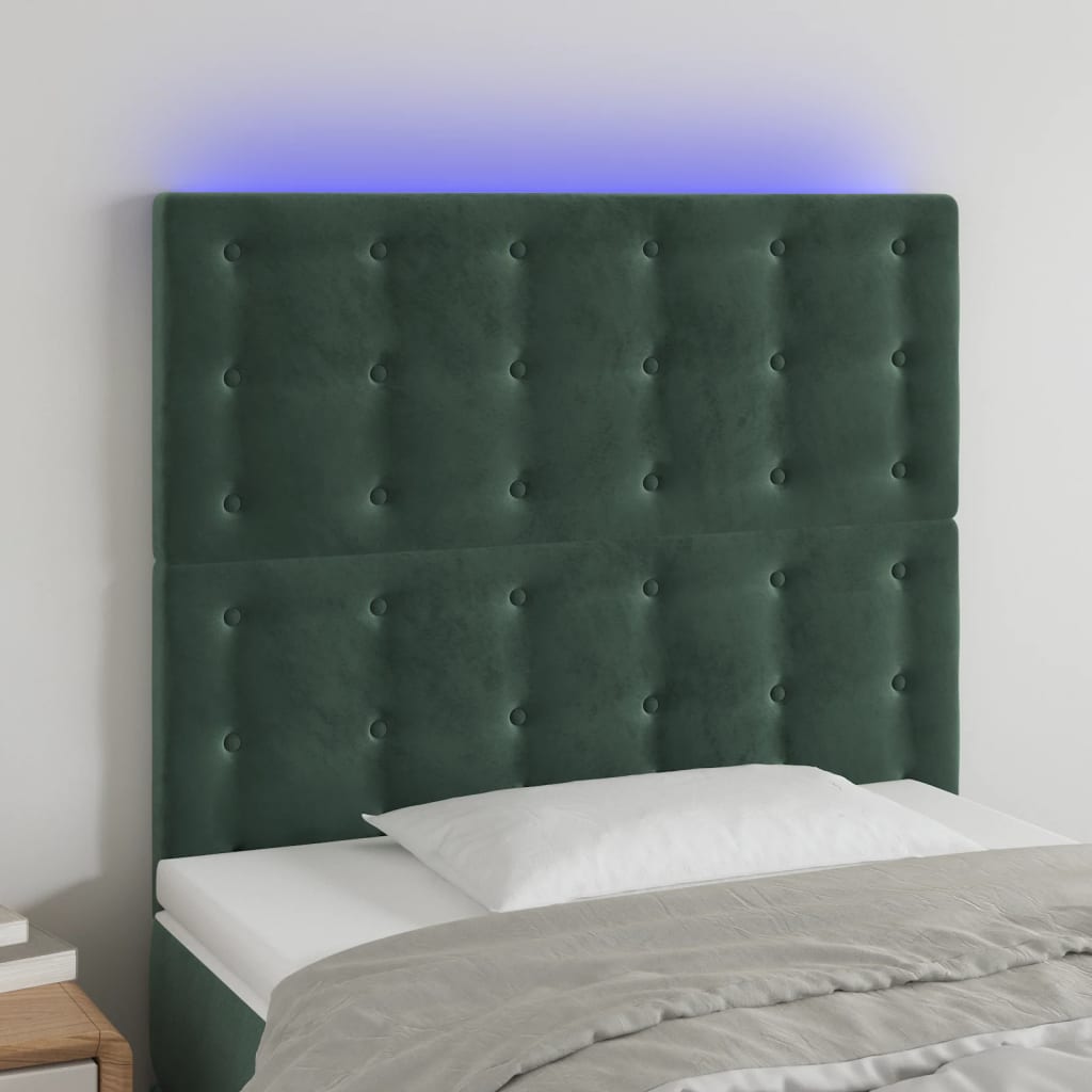 vidaXL Tăblie de pat cu LED, verde închis, 80x5x118/128 cm, catifea vidaXL Tăblie de pat cu LED, verde închis, 80x5x118/128 cm, catifea