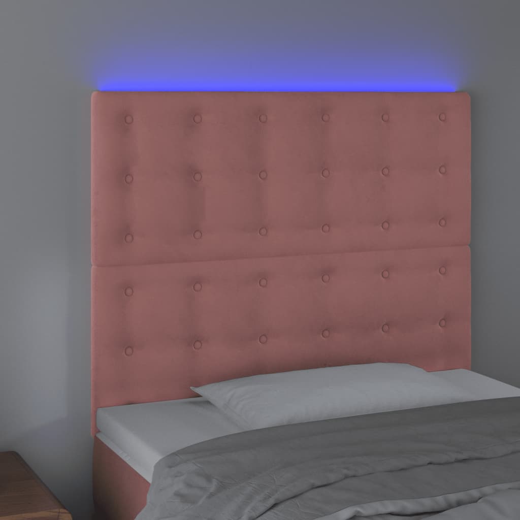 vidaXL Tăblie de pat cu LED, roz, 80x5x118/128 cm, catifea