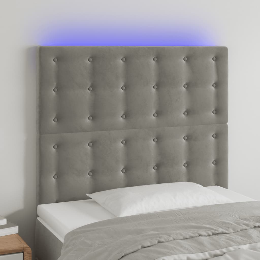 vidaXL Tăblie de pat cu LED, gri deschis, 90x5x118/128 cm, catifea vidaXL Tăblie de pat cu LED, gri deschis, 90x5x118/128 cm, catifea
