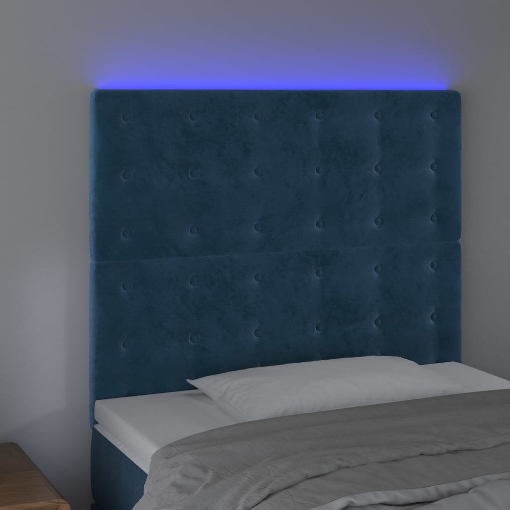 vidaXL Tăblie de pat cu LED Albastru închis 90x5x118/128 cm catifea vidaXL Tăblie de pat cu LED Albastru închis 90x5x118/128 cm catifea