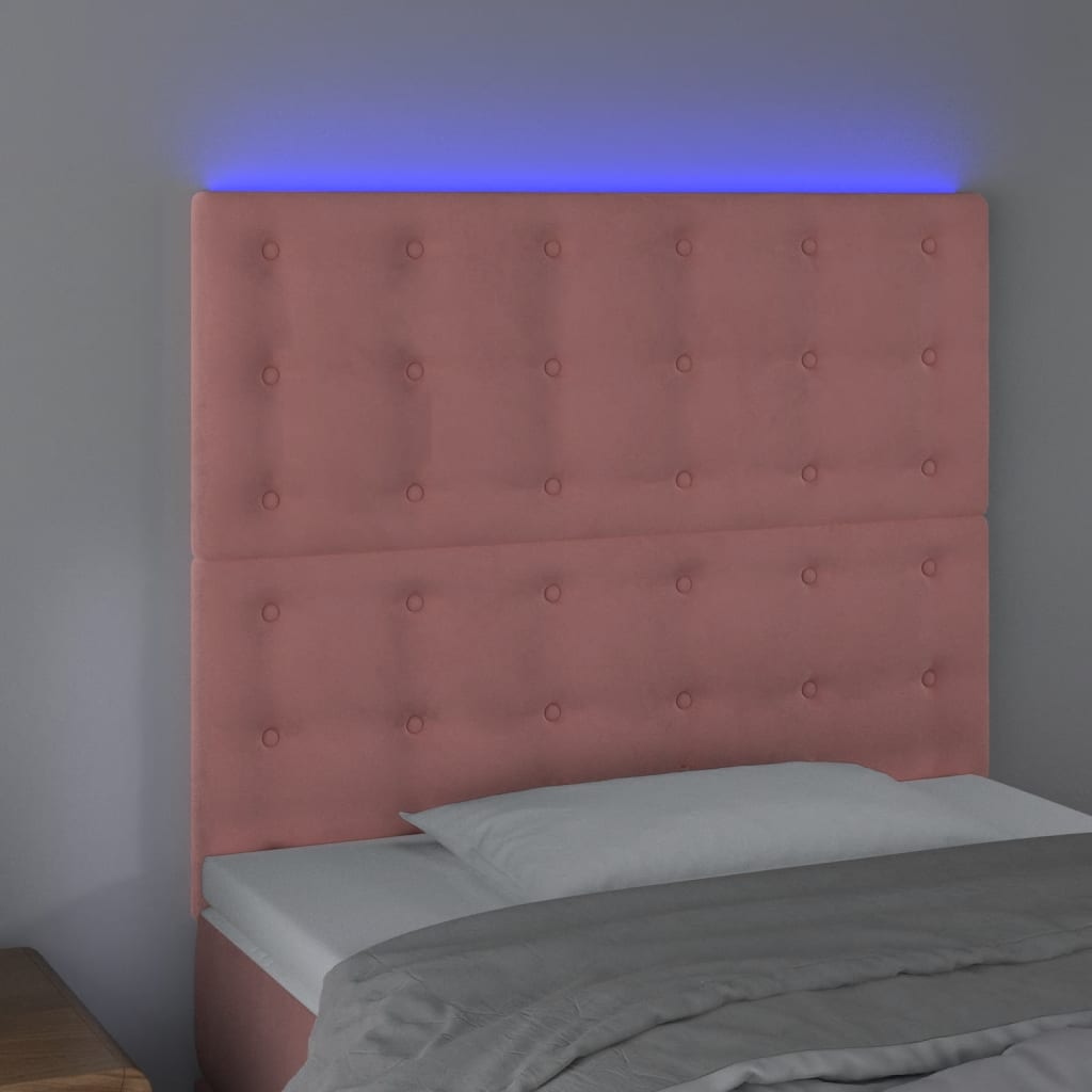 vidaXL Tăblie de pat cu LED, roz, 90x5x118/128 cm, catifea vidaXL Tăblie de pat cu LED, roz, 90x5x118/128 cm, catifea
