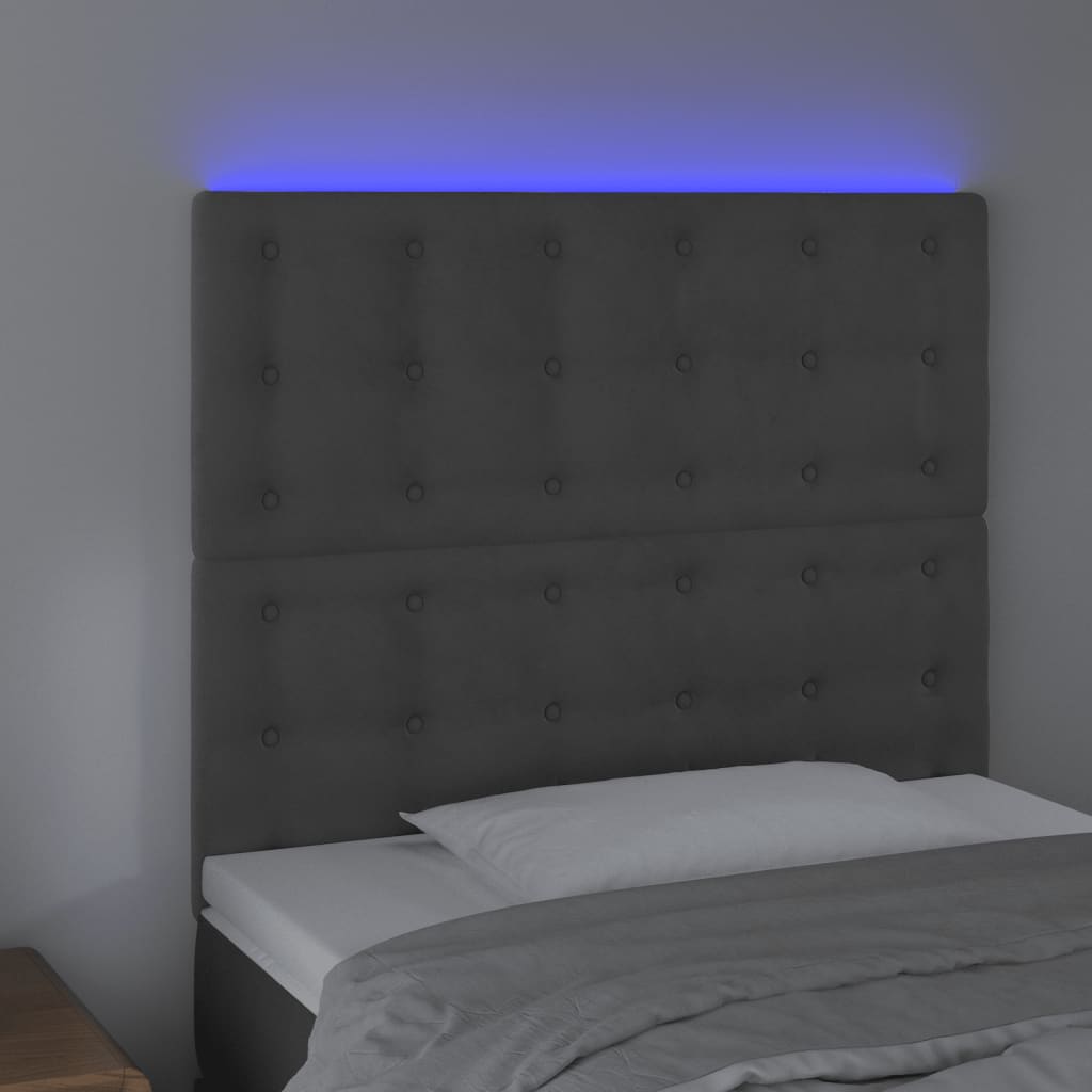 vidaXL Tăblie de pat cu LED, gri închis, 100x5x118/128 cm, textil vidaXL Tăblie de pat cu LED, gri închis, 100x5x118/128 cm, textil