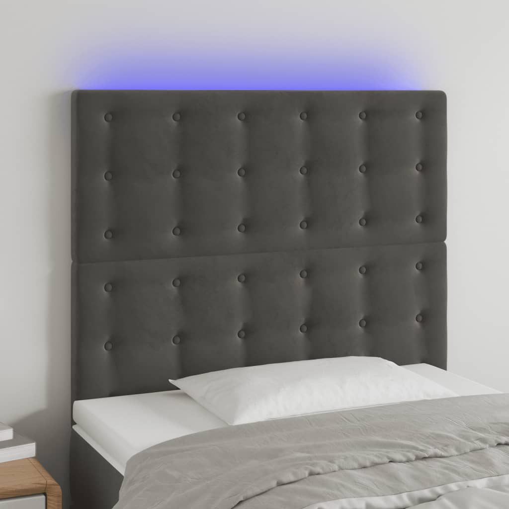 vidaXL Tăblie de pat cu LED, gri închis, 100x5x118/128 cm, textil vidaXL Tăblie de pat cu LED, gri închis, 100x5x118/128 cm, textil