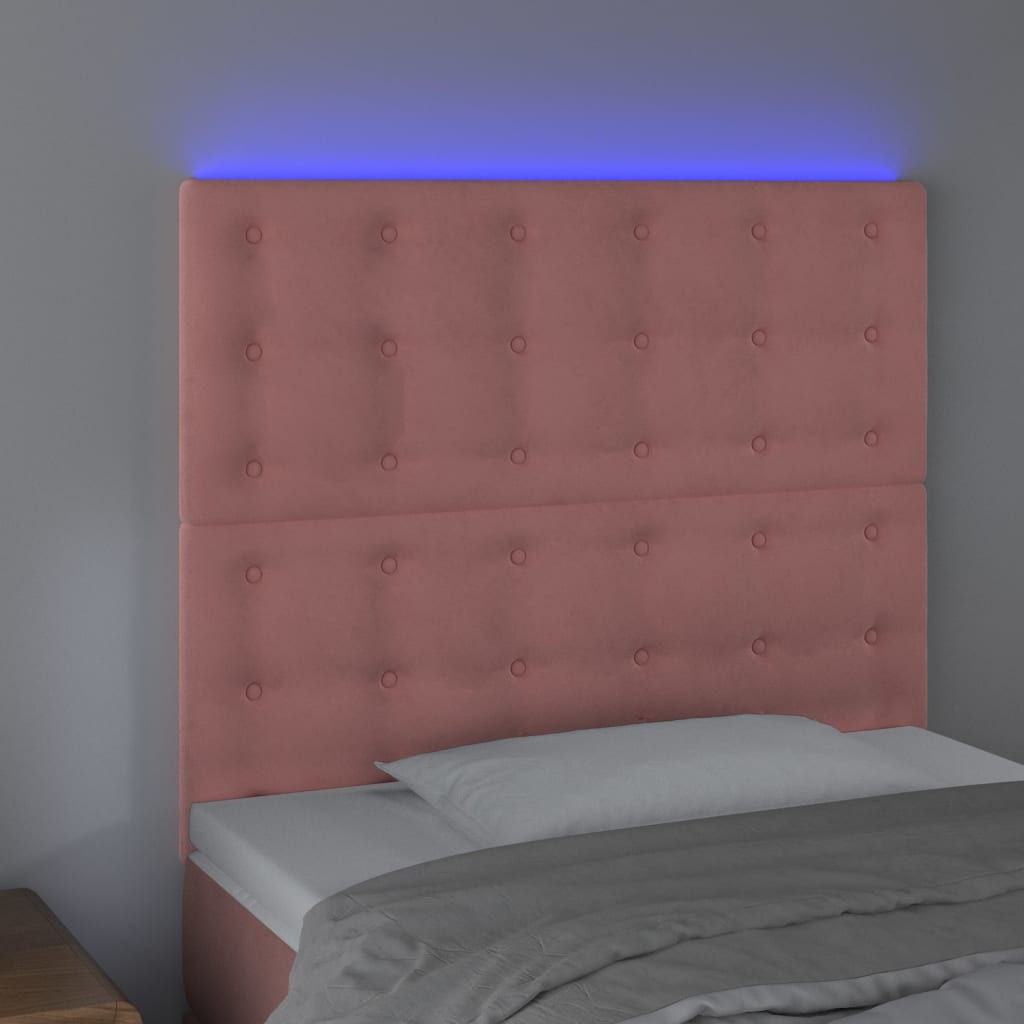 vidaXL Tăblie de pat cu LED, roz, 100x5x118/128 cm, catifea
