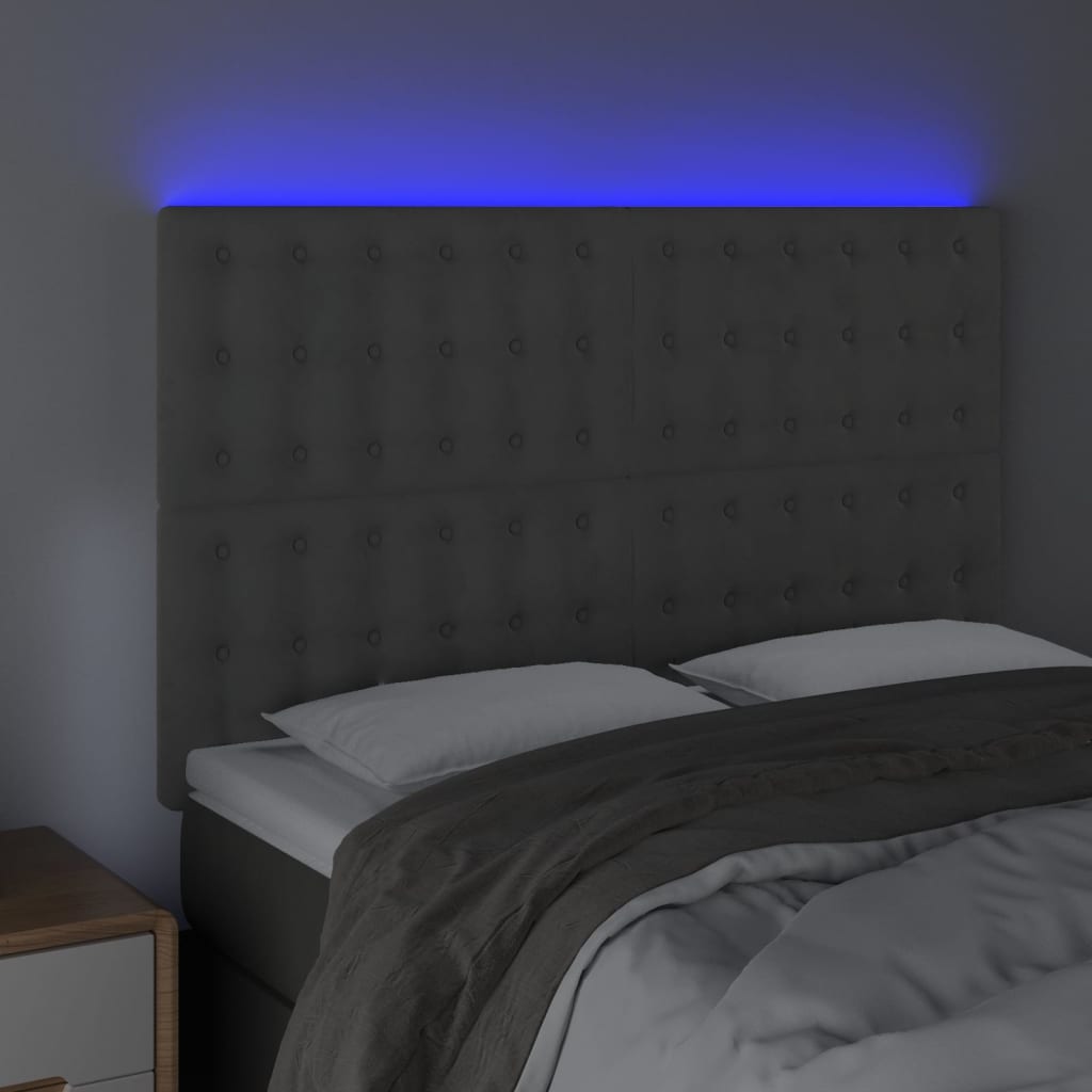 vidaXL Tăblie de pat cu LED, gri deschis, 144x5x118/128 cm, catifea