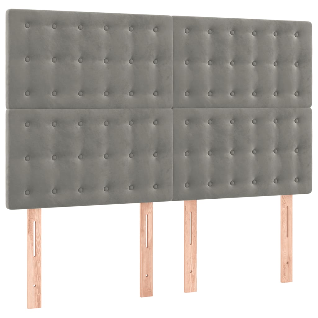 vidaXL Tăblie de pat cu LED, gri deschis, 144x5x118/128 cm, catifea