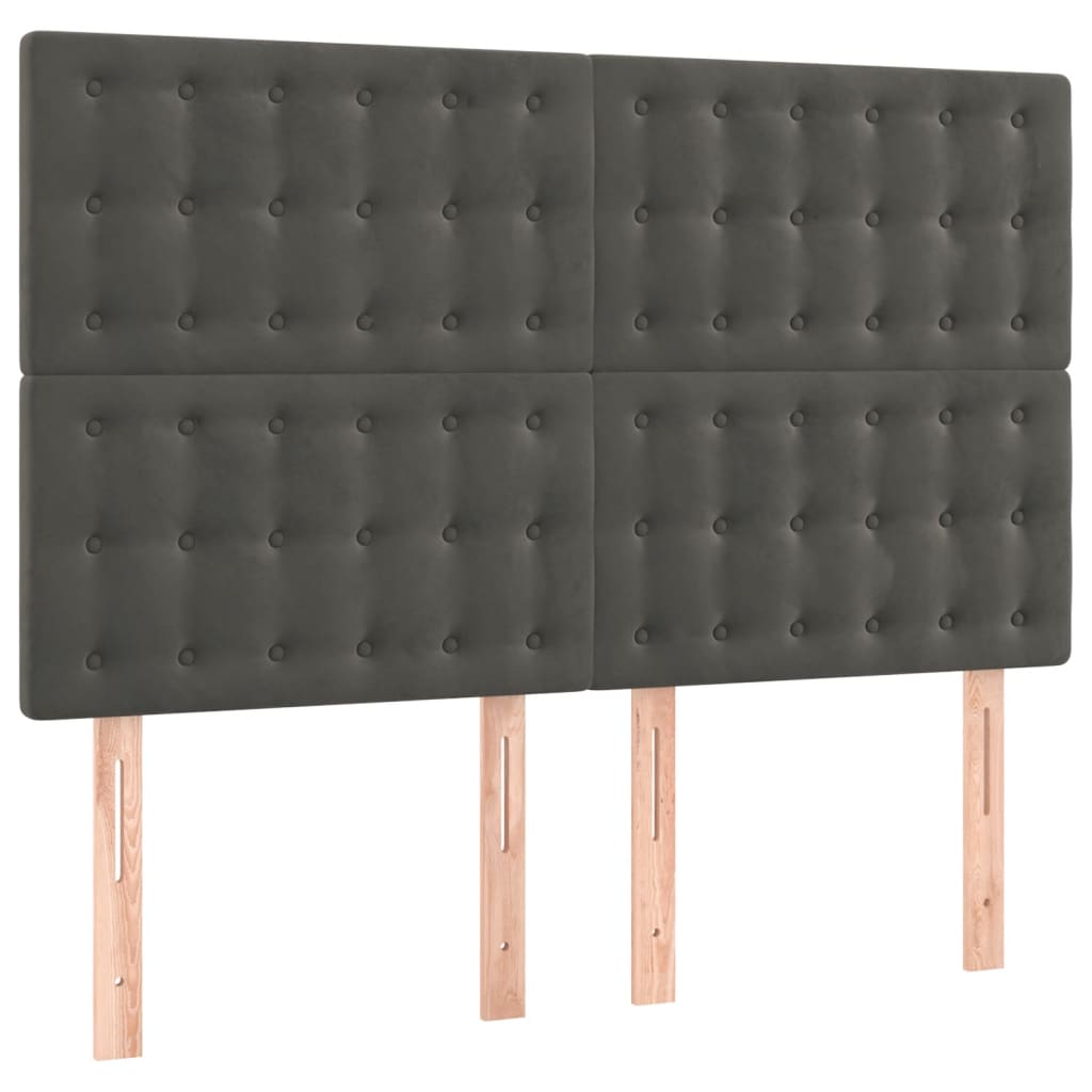 vidaXL Tăblie de pat cu LED, gri închis, 144x5x118/128 cm, catifea vidaXL Tăblie de pat cu LED, gri închis, 144x5x118/128 cm, catifea