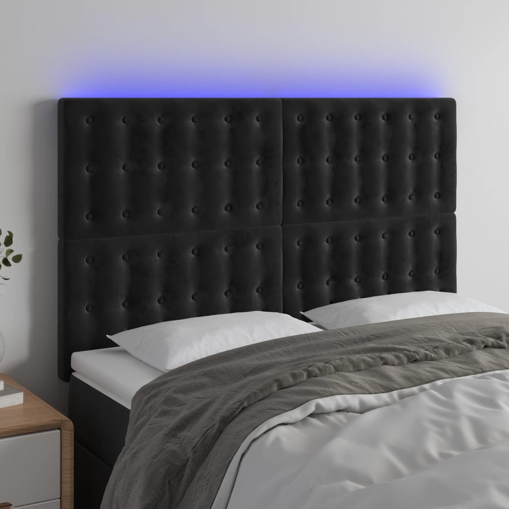 vidaXL Tăblie de pat cu LED, negru, 144x5x118/128 cm, catifea vidaXL Tăblie de pat cu LED, negru, 144x5x118/128 cm, catifea