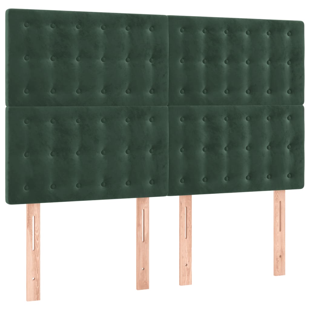 vidaXL Tăblie de pat cu LED, verde închis, 144x5x118/128 cm, catifea