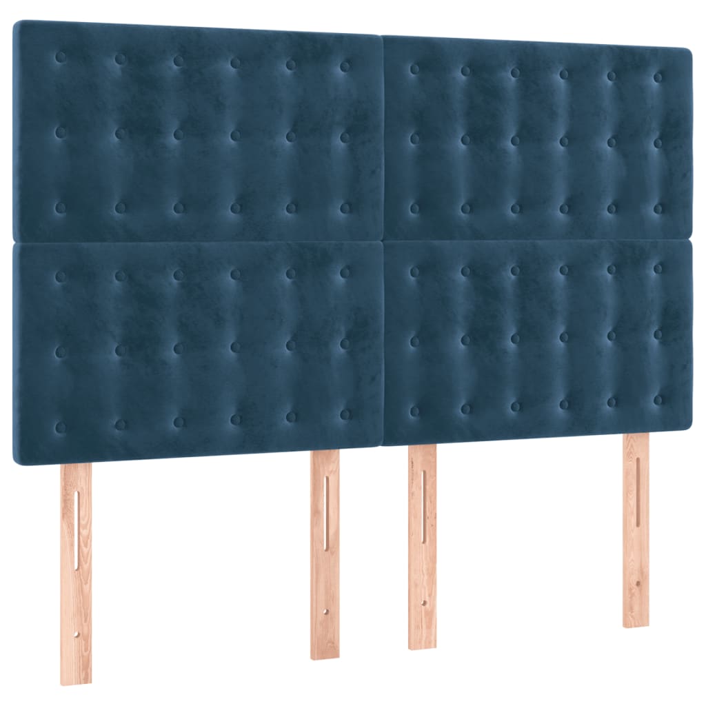 vidaXL Tăblie de pat cu LED, albastru închis, 144x5x118/128cm, catifea