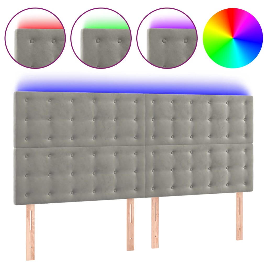 vidaXL Tăblie de pat cu LED, gri deschis, 160x5x118/128 cm, catifea vidaXL Tăblie de pat cu LED, gri deschis, 160x5x118/128 cm, catifea