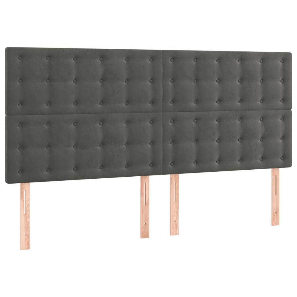 vidaXL Tăblie de pat cu LED, gri închis, 160x5x118/128 cm, catifea vidaXL Tăblie de pat cu LED, gri închis, 160x5x118/128 cm, catifea