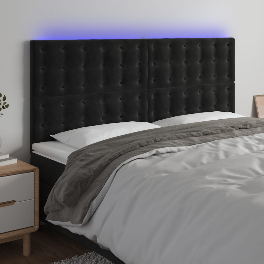 vidaXL Tăblie de pat cu LED, negru, 160x5x118/128 cm, catifea vidaXL Tăblie de pat cu LED, negru, 160x5x118/128 cm, catifea
