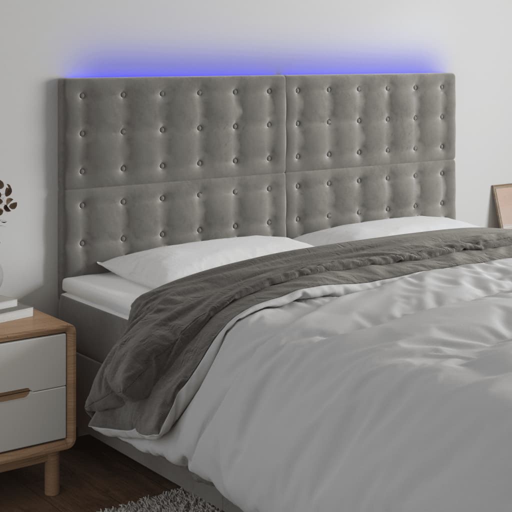 vidaXL Tăblie de pat cu LED, gri deschis, 180x5x118/128 cm, catifea vidaXL Tăblie de pat cu LED, gri deschis, 180x5x118/128 cm, catifea