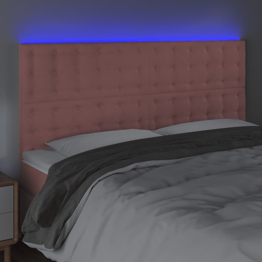 vidaXL Tăblie de pat cu LED, roz, 180x5x118/128 cm, catifea vidaXL Tăblie de pat cu LED, roz, 180x5x118/128 cm, catifea