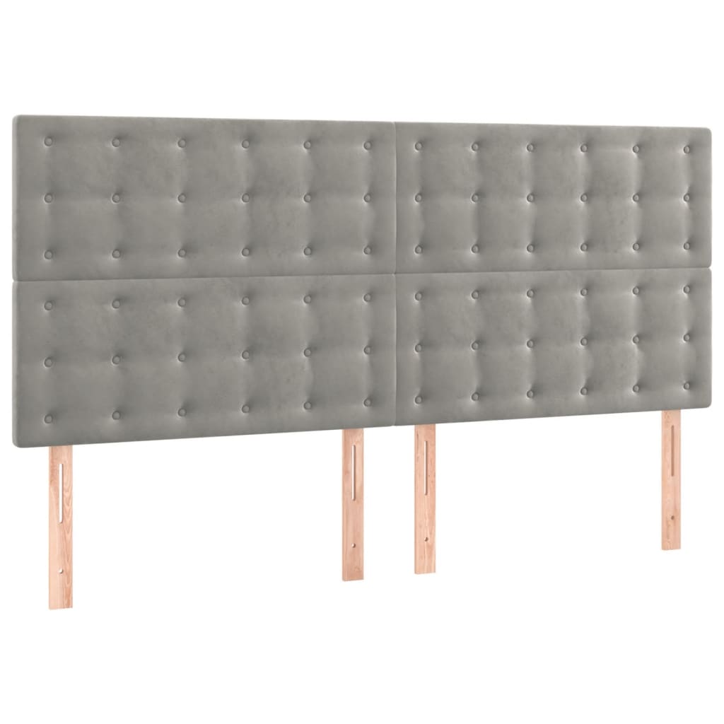 vidaXL Tăblie de pat cu LED, gri deschis, 200x5x118/128 cm, catifea vidaXL Tăblie de pat cu LED, gri deschis, 200x5x118/128 cm, catifea