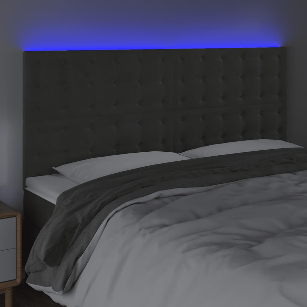 vidaXL Tăblie de pat cu LED, gri închis, 200x5x118/128 cm, catifea vidaXL Tăblie de pat cu LED, gri închis, 200x5x118/128 cm, catifea