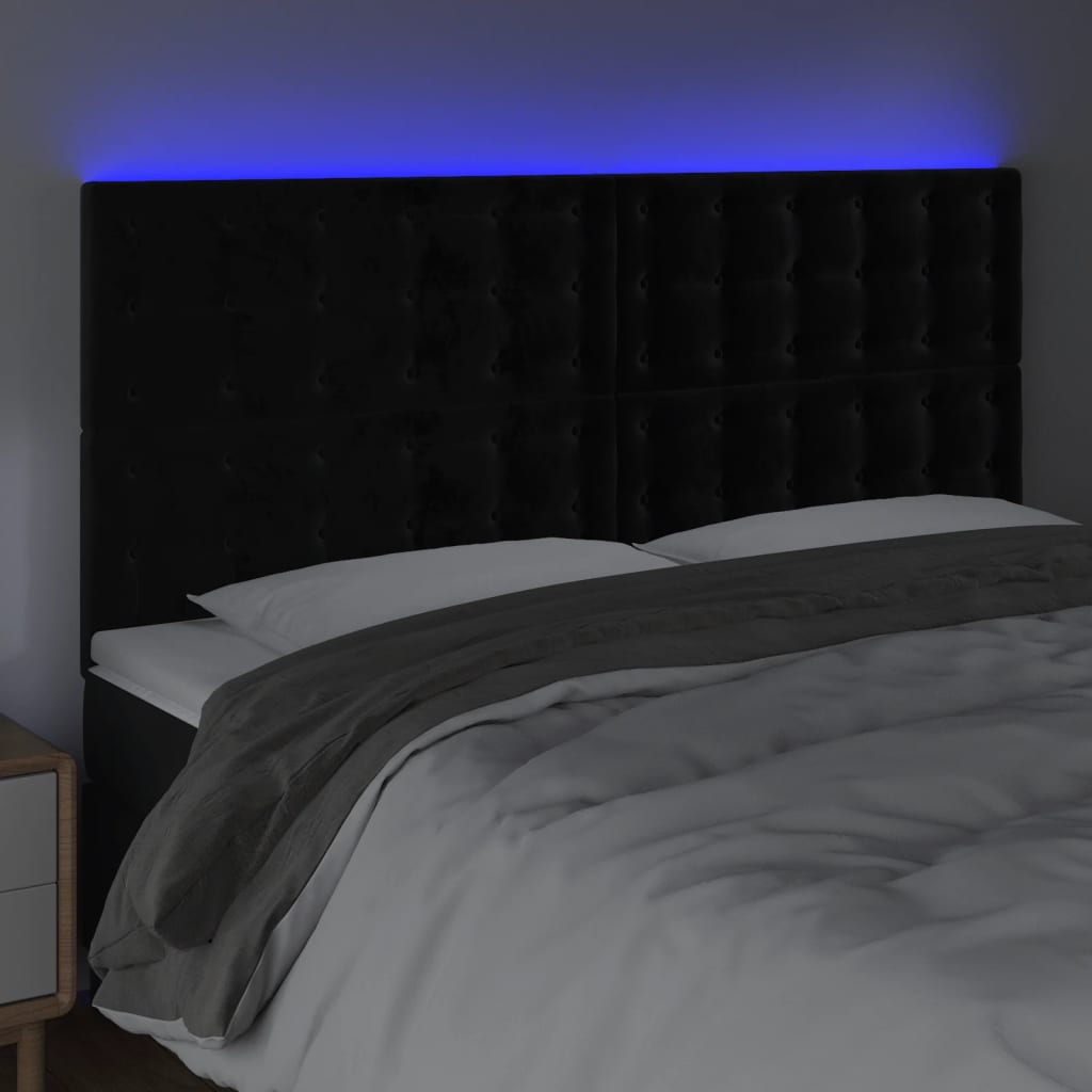 vidaXL Tăblie de pat cu LED, negru, 200x5x118/128 cm, catifea vidaXL Tăblie de pat cu LED, negru, 200x5x118/128 cm, catifea