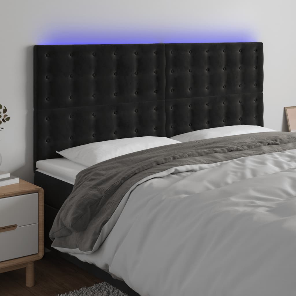 vidaXL Tăblie de pat cu LED, negru, 200x5x118/128 cm, catifea vidaXL Tăblie de pat cu LED, negru, 200x5x118/128 cm, catifea