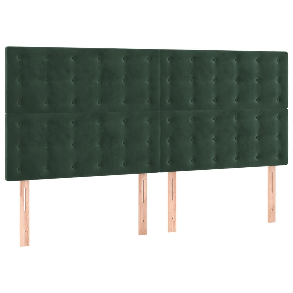 vidaXL Tăblie de pat cu LED, verde închis, 200x5x118/128 cm, catifea vidaXL Tăblie de pat cu LED, verde închis, 200x5x118/128 cm, catifea