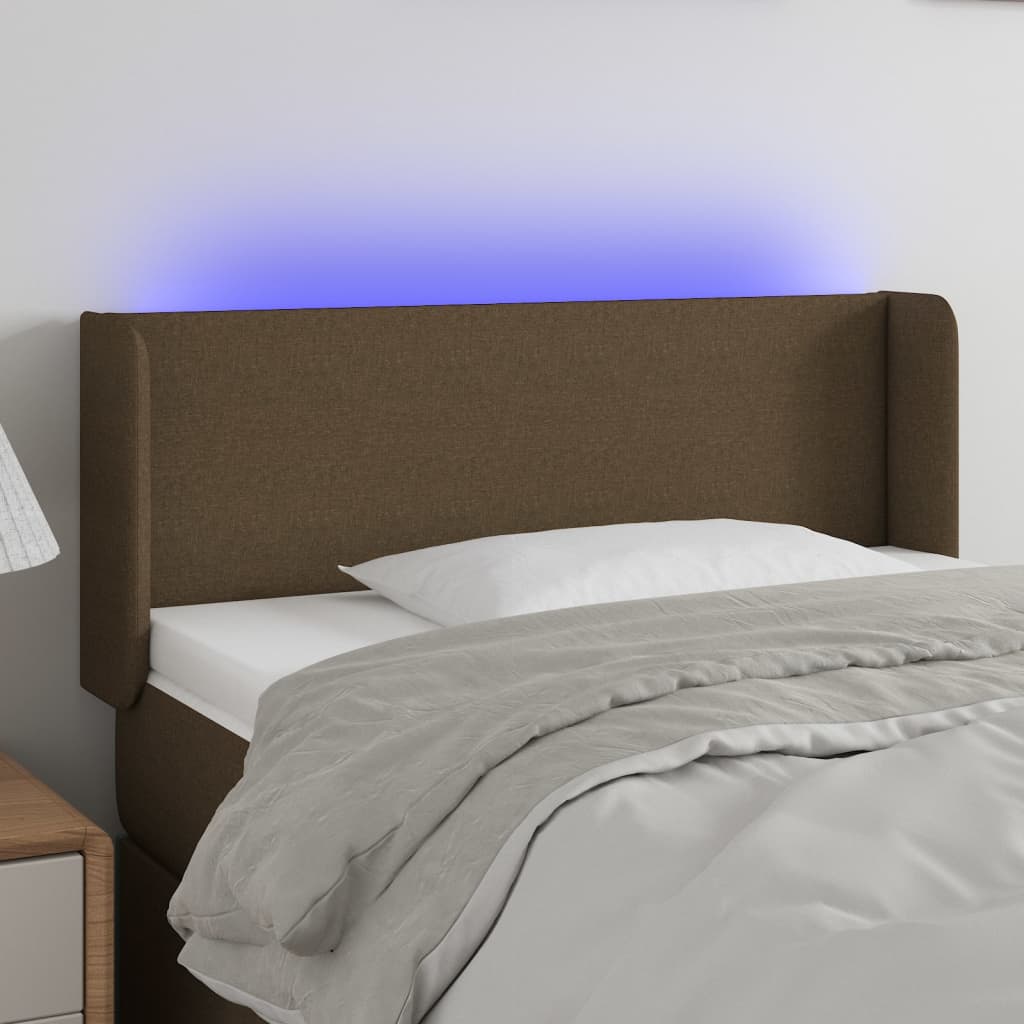 vidaXL Tăblie de pat cu LED, maro închis, 83x16x78/88 cm, textil vidaXL Tăblie de pat cu LED, maro închis, 83x16x78/88 cm, textil
