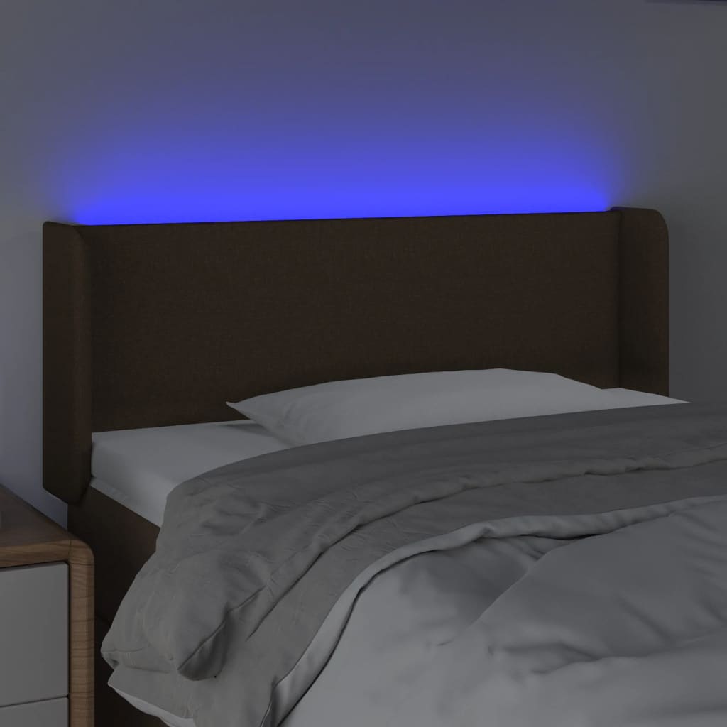 vidaXL Tăblie de pat cu LED, maro închis, 93x16x78/88 cm, textil