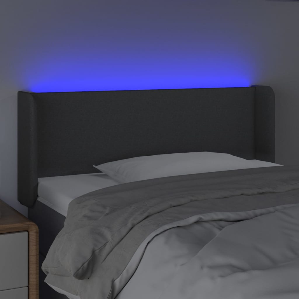 vidaXL Tăblie de pat cu LED, gri închis, 103x16x78/88 cm, textil