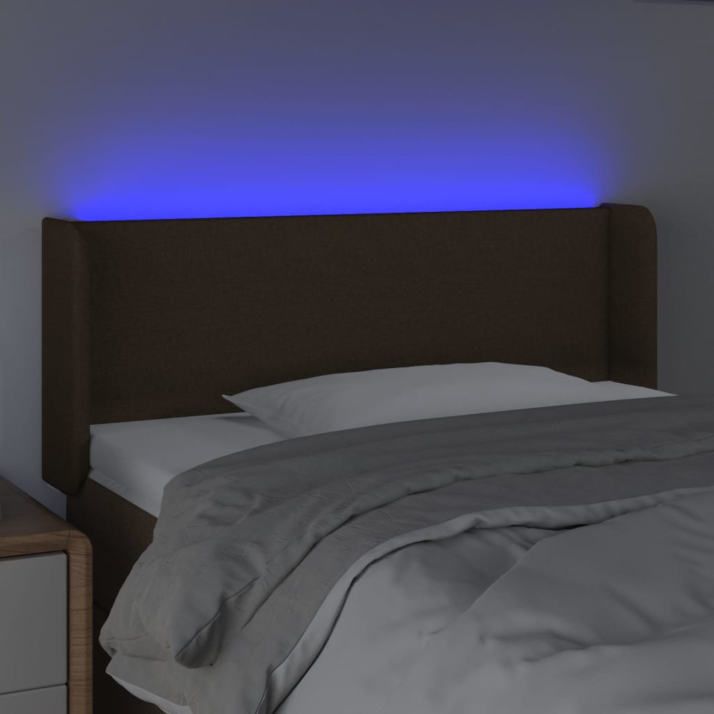 vidaXL Tăblie de pat cu LED, maro închis, 103x16x78/88 cm, textil vidaXL Tăblie de pat cu LED, maro închis, 103x16x78/88 cm, textil