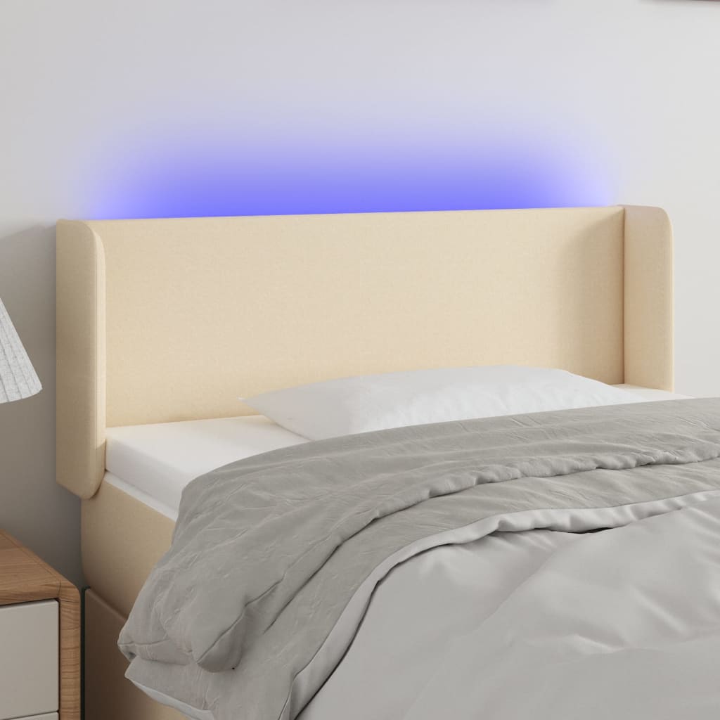 vidaXL Tăblie de pat cu LED, crem, 103x16x78/88 cm, textil vidaXL Tăblie de pat cu LED, crem, 103x16x78/88 cm, textil