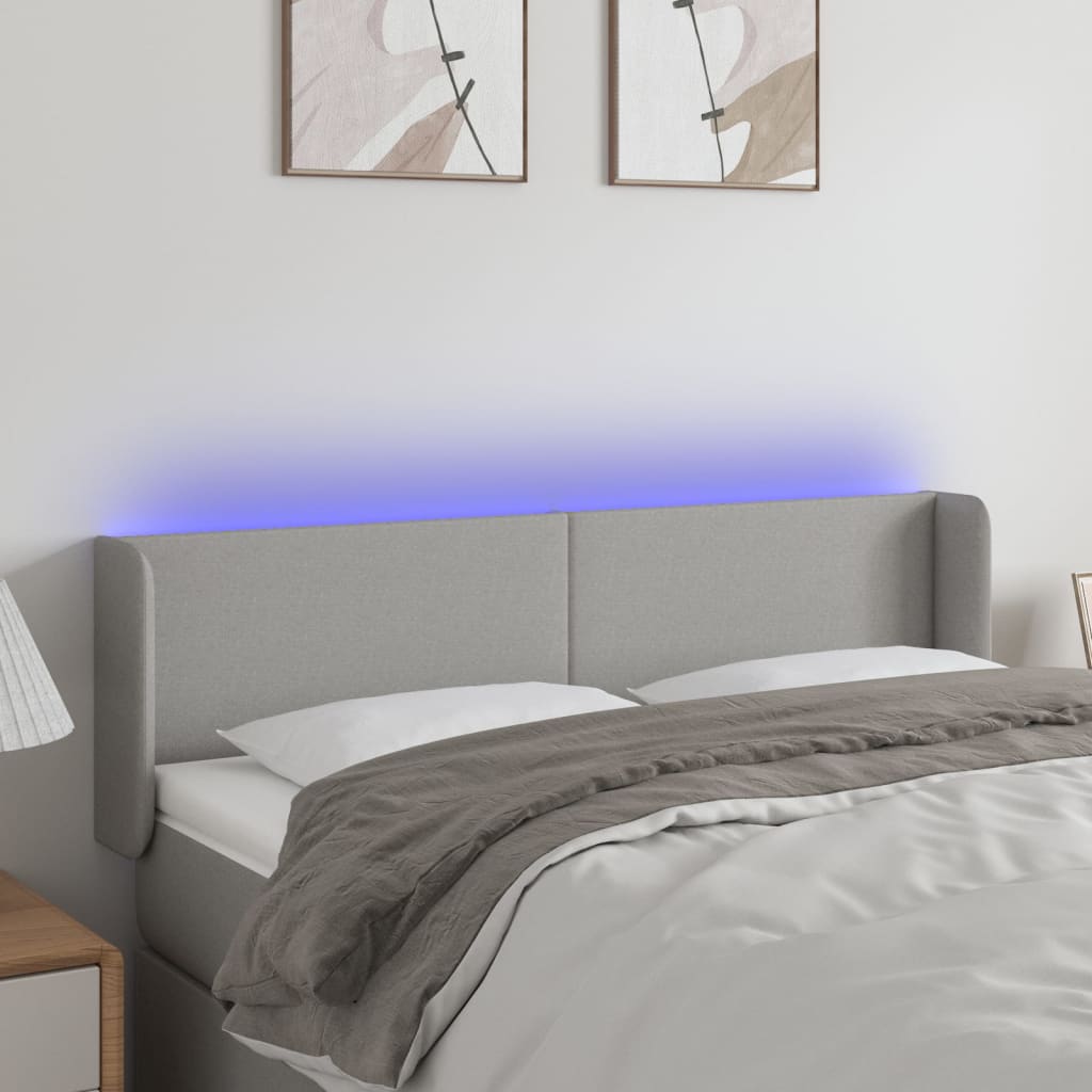 vidaXL Tăblie de pat cu LED, gri deschis, 147x16x78/88 cm, textil vidaXL Tăblie de pat cu LED, gri deschis, 147x16x78/88 cm, textil