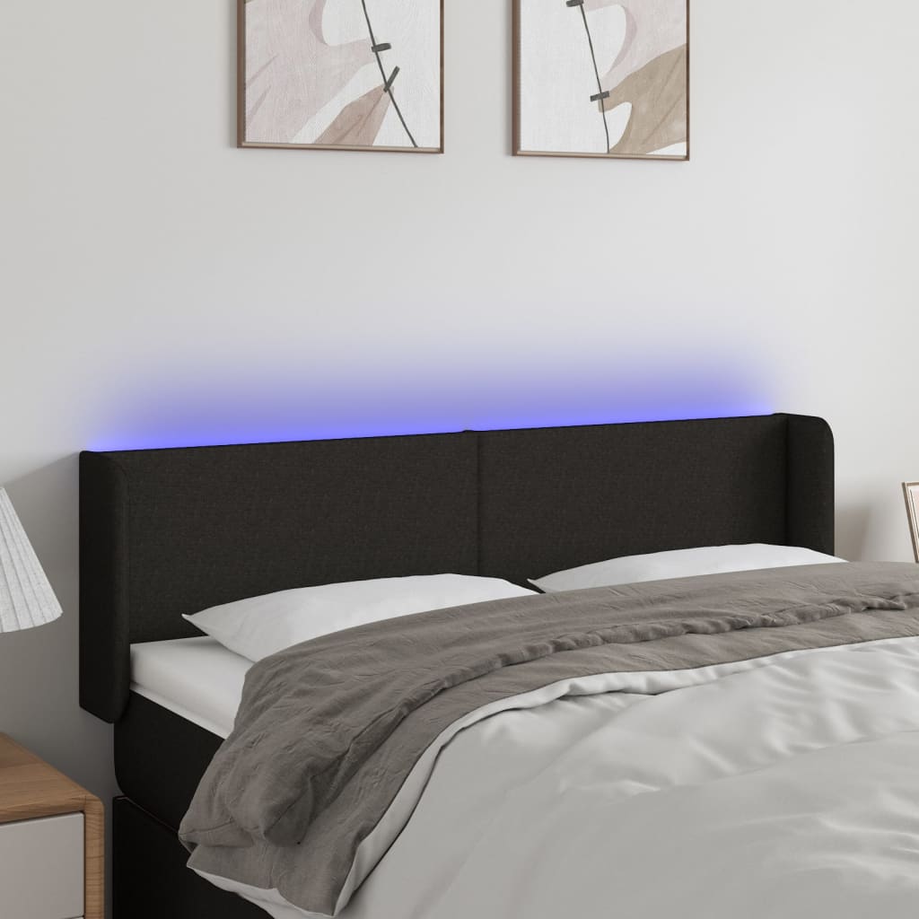 vidaXL Tăblie de pat cu LED, negru, 147x16x78/88 cm, textil vidaXL Tăblie de pat cu LED, negru, 147x16x78/88 cm, textil