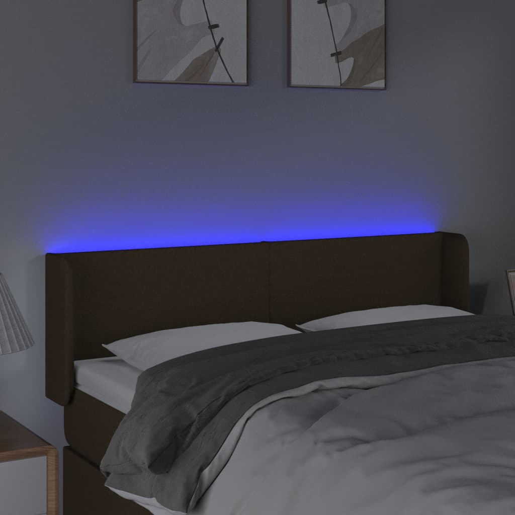 vidaXL Tăblie de pat cu LED, maro închis, 147x16x78/88 cm, textil vidaXL Tăblie de pat cu LED, maro închis, 147x16x78/88 cm, textil