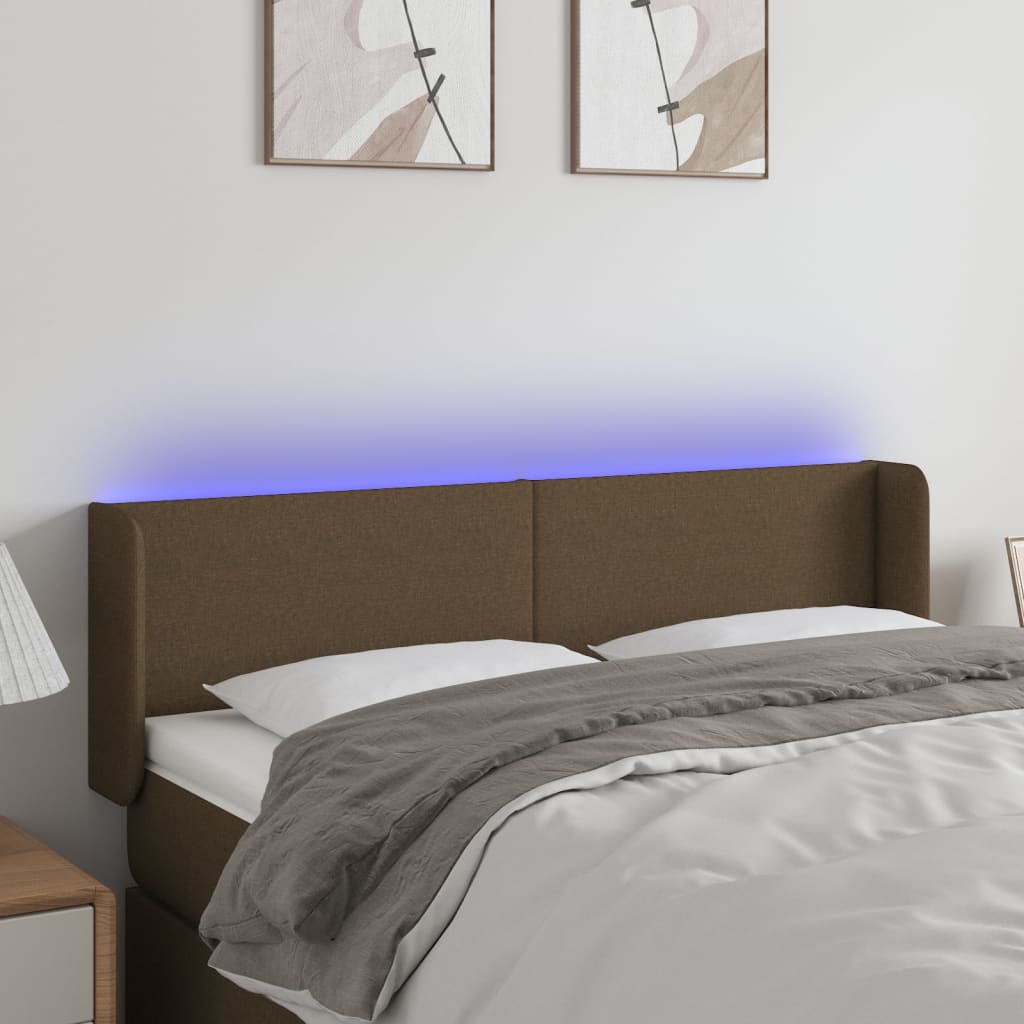 vidaXL Tăblie de pat cu LED, maro închis, 147x16x78/88 cm, textil vidaXL Tăblie de pat cu LED, maro închis, 147x16x78/88 cm, textil
