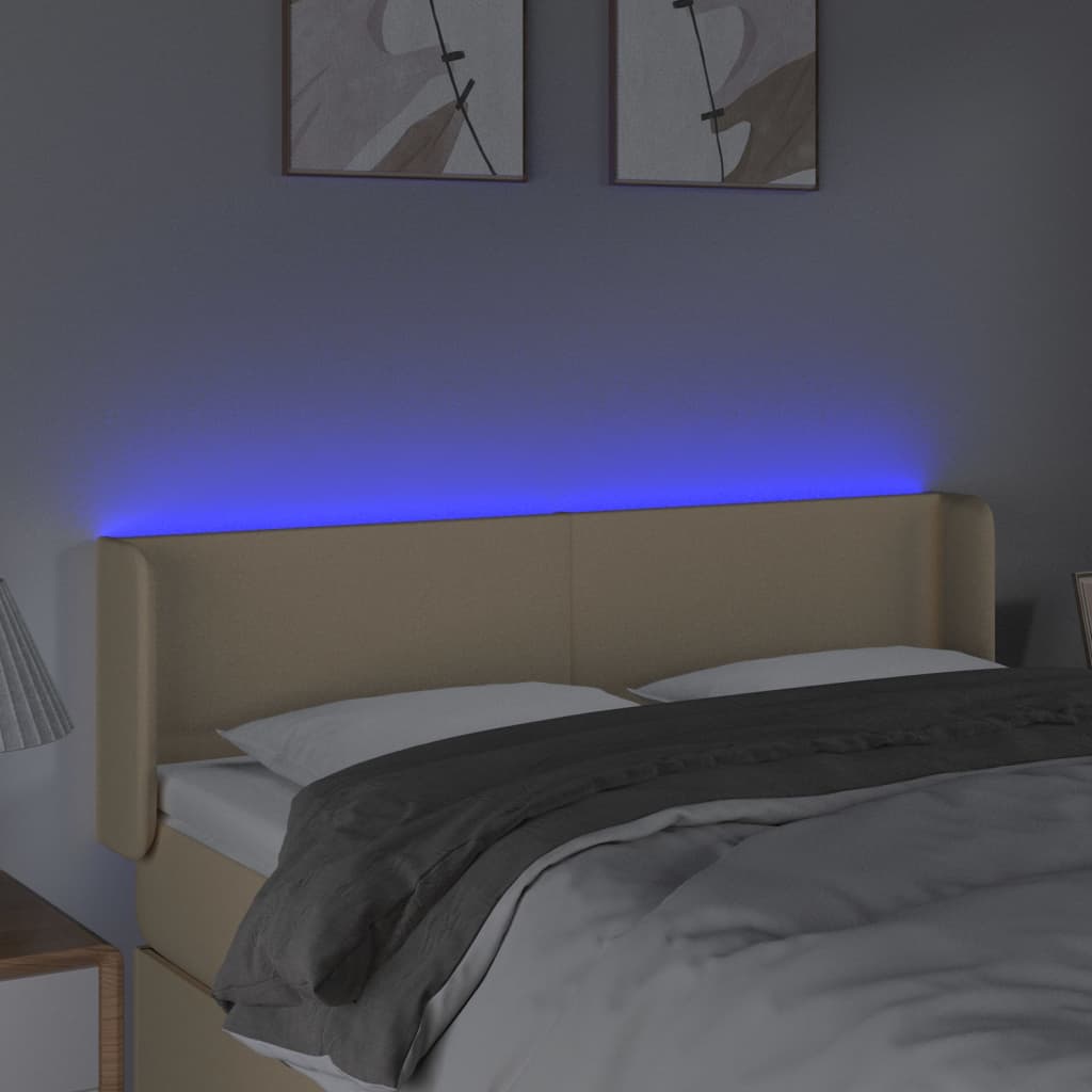 vidaXL Tăblie de pat cu LED, crem, 147x16x78/88 cm, textil
