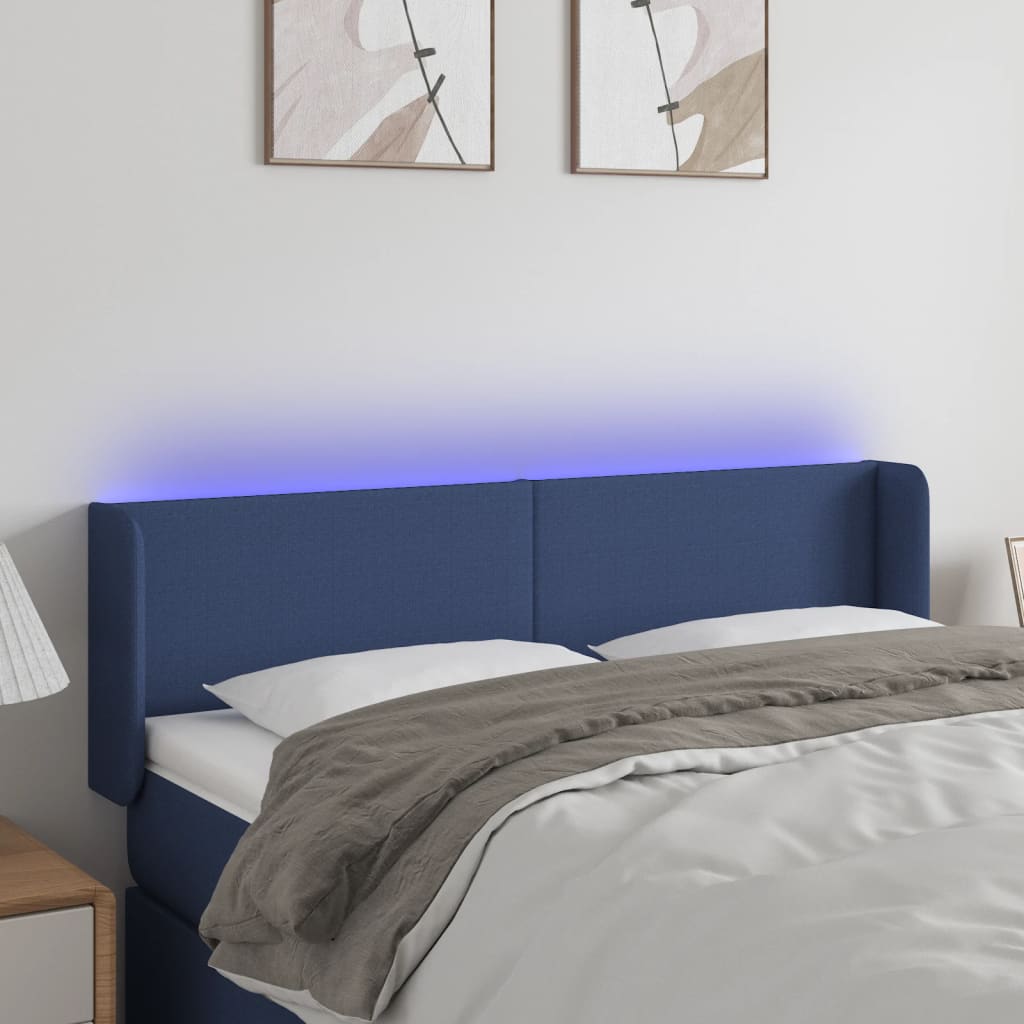 vidaXL Tăblie de pat cu LED, albastru, 147x16x78/88 cm, textil vidaXL Tăblie de pat cu LED, albastru, 147x16x78/88 cm, textil