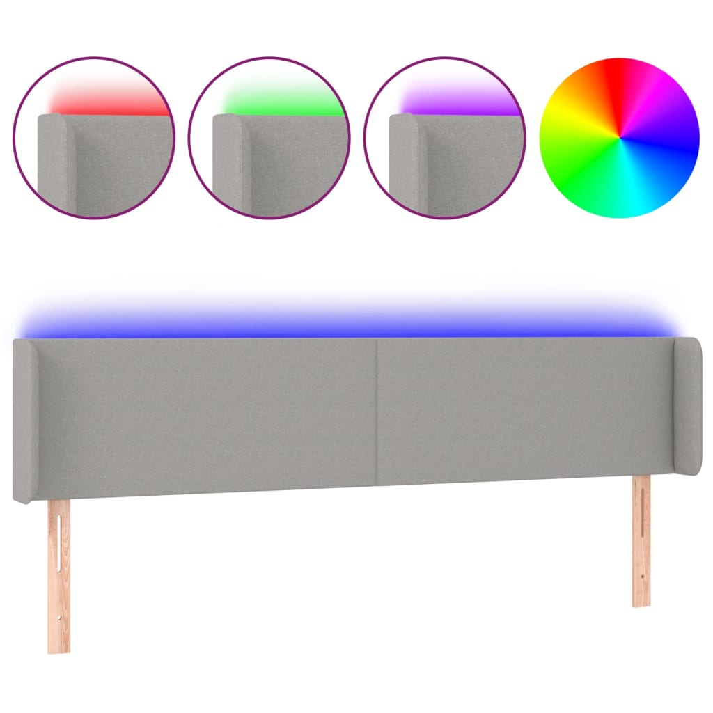 vidaXL Tăblie de pat cu LED, gri deschis, 163x16x78/88 cm, textil