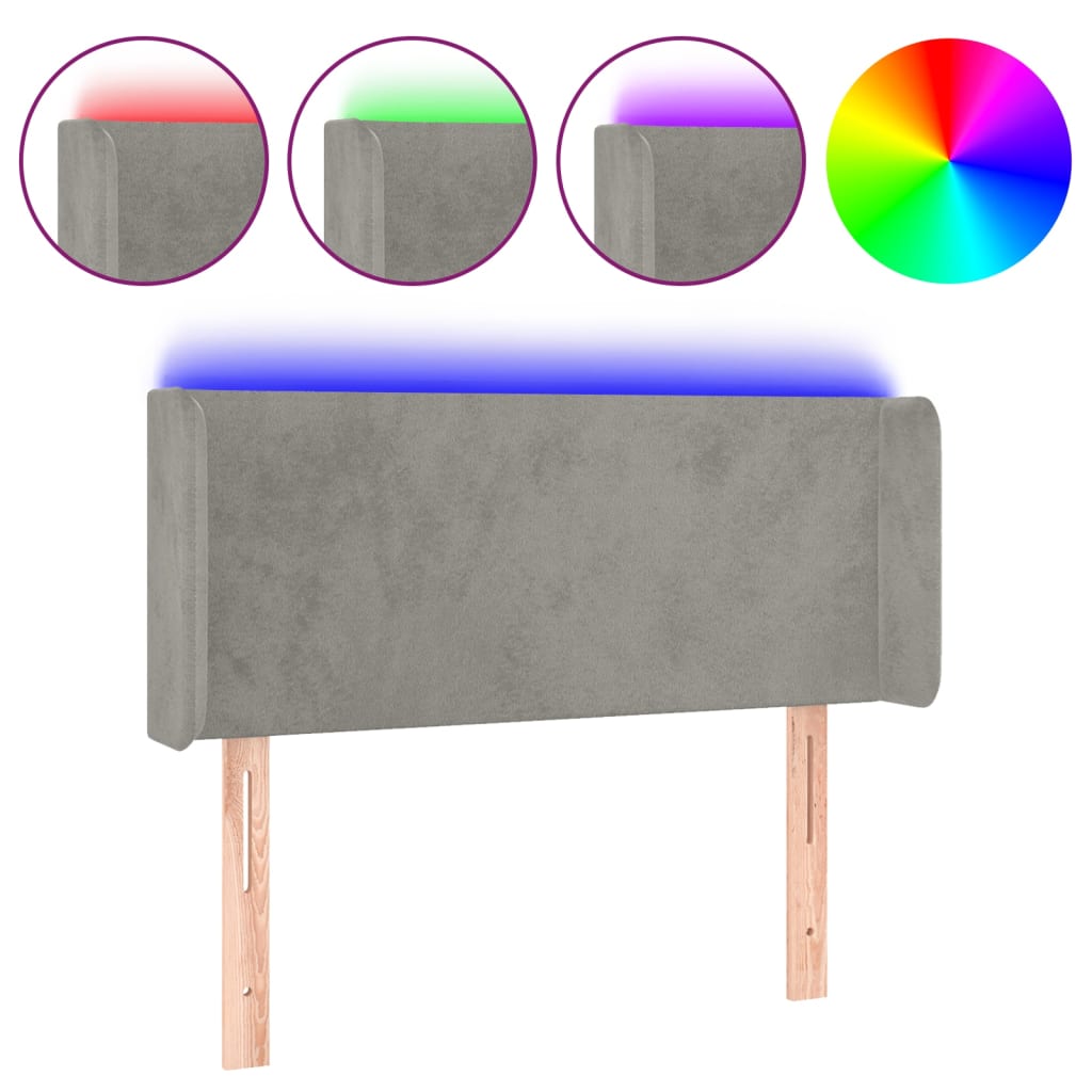 vidaXL Tăblie de pat cu LED, gri deschis, 83x16x78/88 cm, catifea vidaXL Tăblie de pat cu LED, gri deschis, 83x16x78/88 cm, catifea