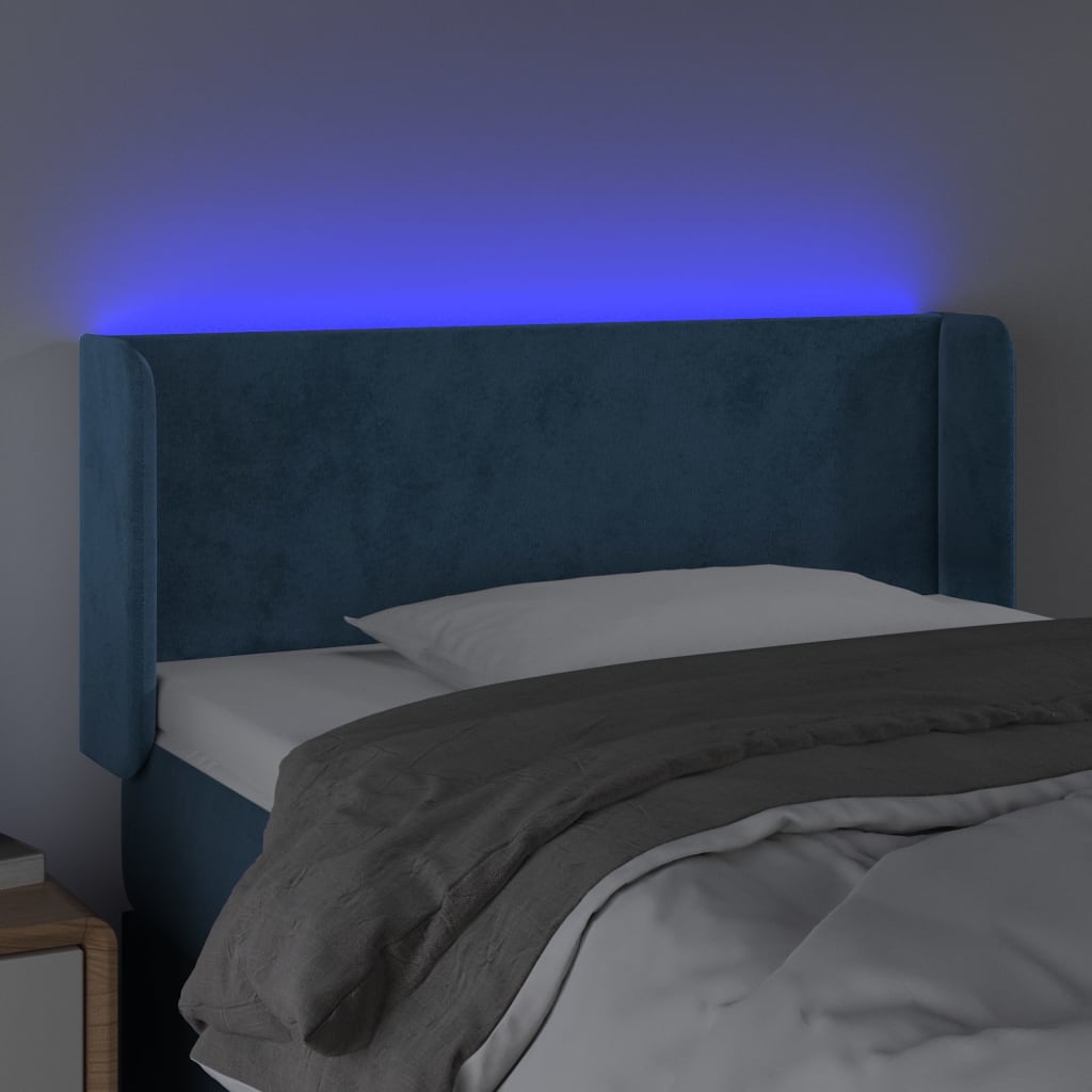 vidaXL Tăblie de pat cu LED, albastru închis, 83x16x78/88 cm, catifea