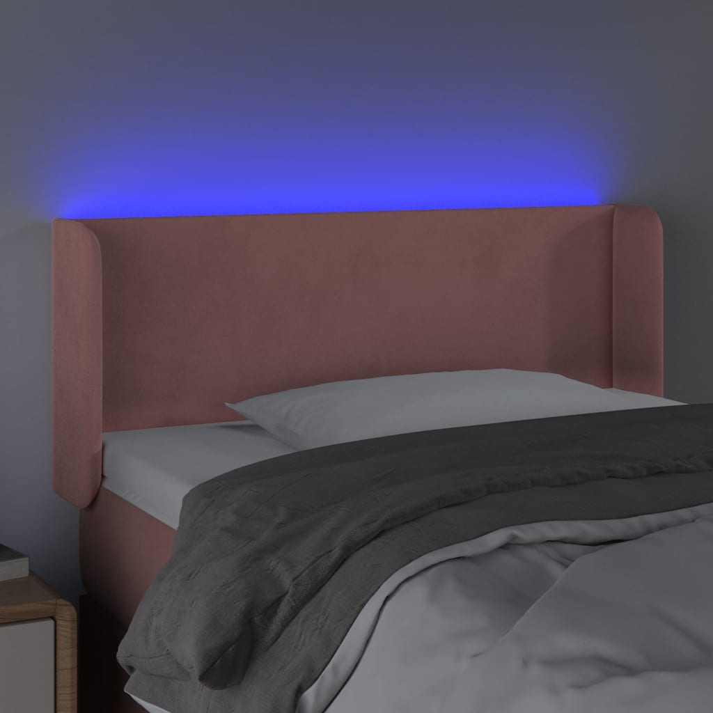 vidaXL Tăblie de pat cu LED, roz, 93x16x78/88 cm, catifea