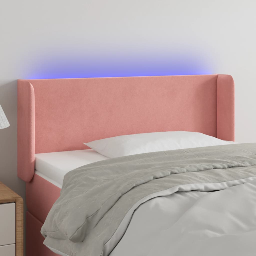 vidaXL Tăblie de pat cu LED, roz, 93x16x78/88 cm, catifea