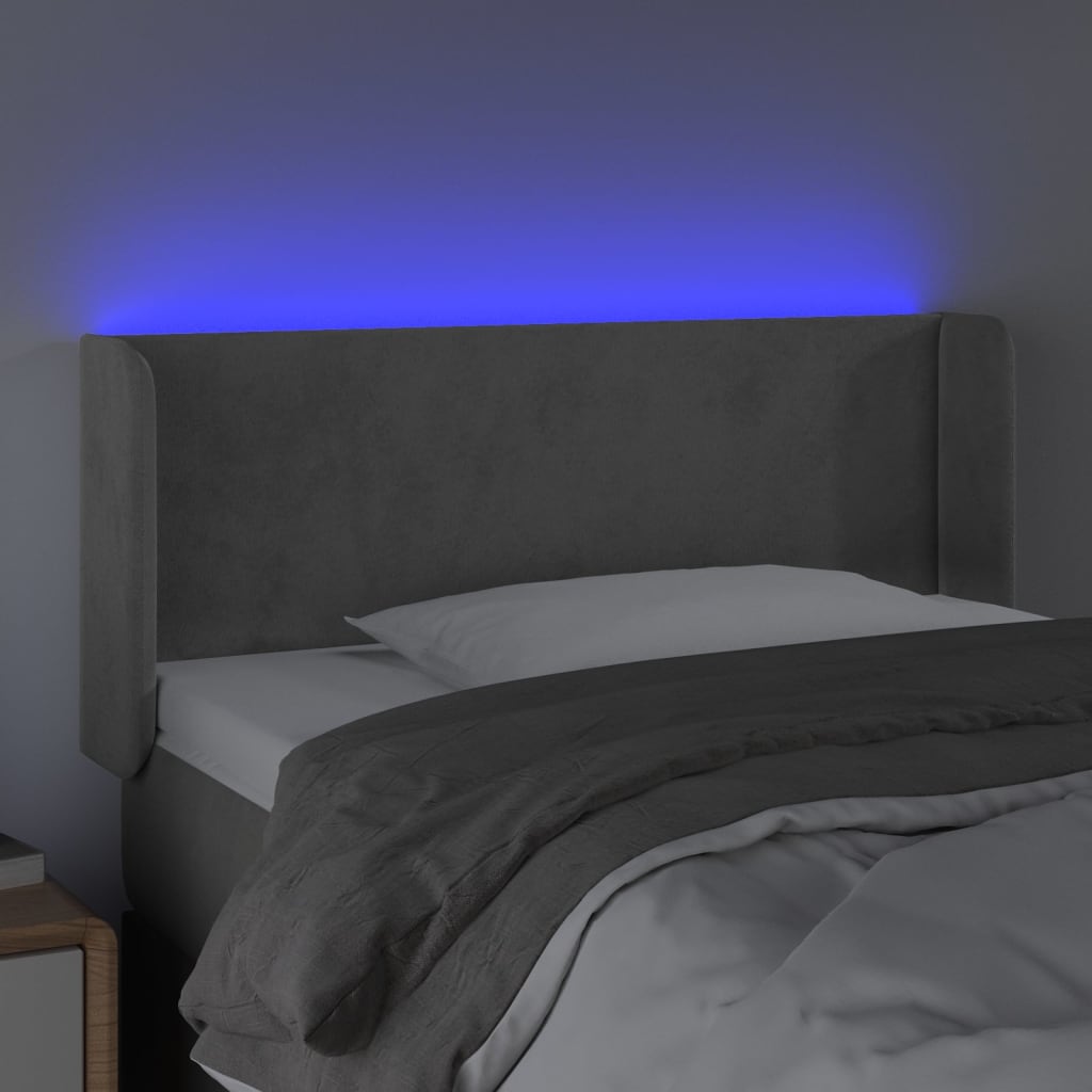 vidaXL Tăblie de pat cu LED, gri deschis, 103x16x78/88 cm, catifea vidaXL Tăblie de pat cu LED, gri deschis, 103x16x78/88 cm, catifea